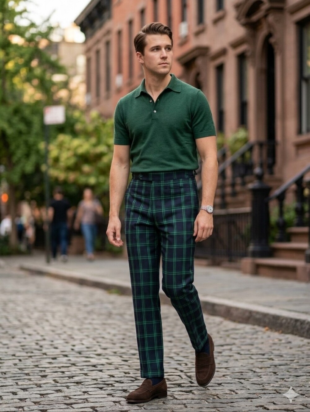 Tailored Green Plaid Men's Dress Pants